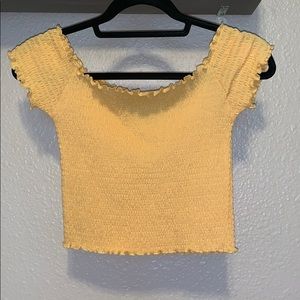Yellow ruffle off the shoulder top